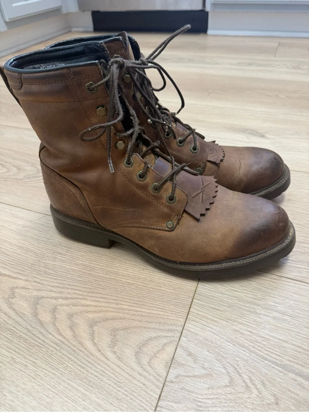 Twisted X Mens Brown Leather Kiltie Boots Lace Up Boots MWL0001 Size 10.5 EE